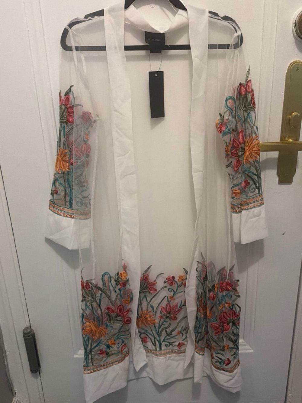 White Sheer Embroidered Floral Duster Jacket
